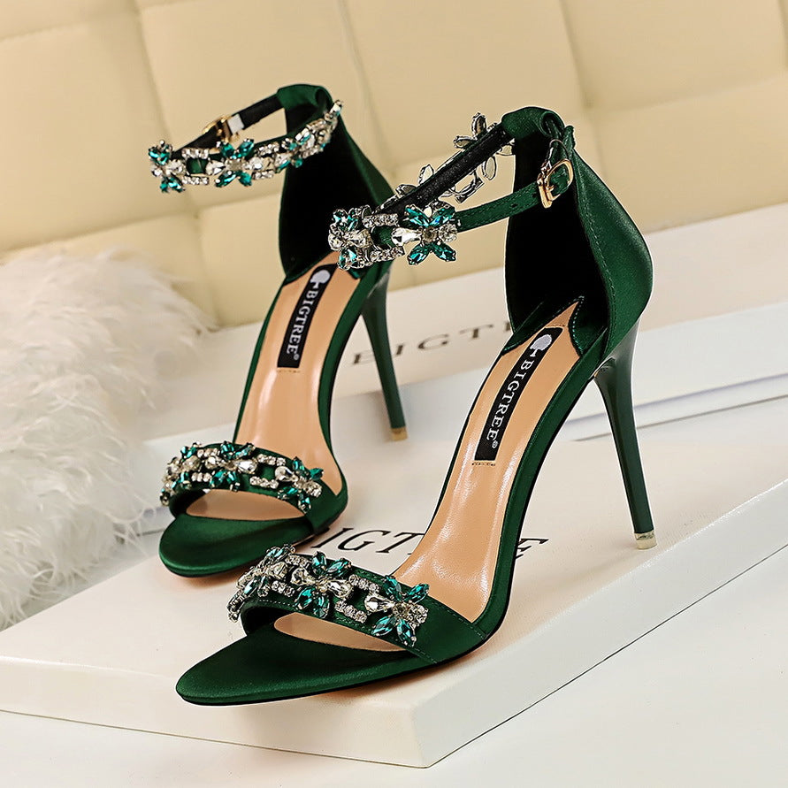 Glam Rhinestone Strappy Stiletto Heels for Women