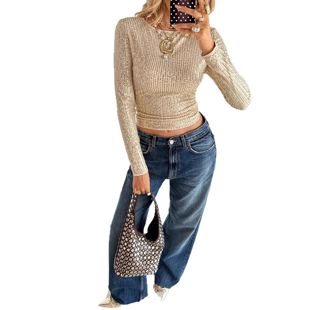 Shiny Sequin Long Sleeve Glam Top