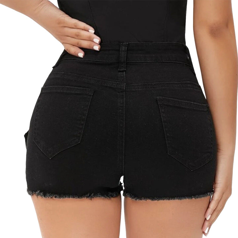 Midnight Edge High-Waist Buckle Denim Shorts