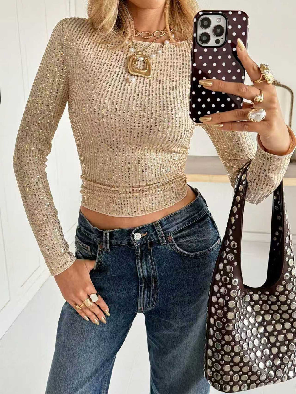 Shiny Sequin Long Sleeve Glam Top